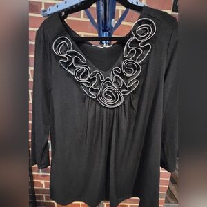 CATO 3D Swirl Zipper RUFFLE Womans Top Large